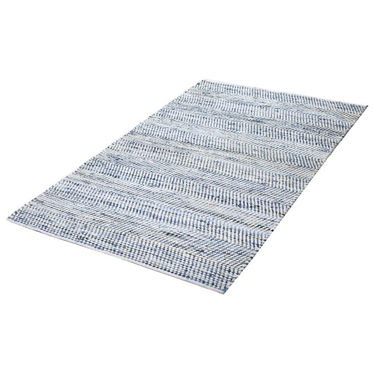Highland Dunes Latour Striped Handwoven Flatweave Cotton Blue Rug